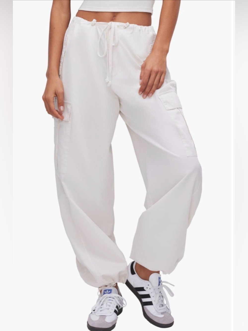 NWT Good American Cloud White Parachute Pants Street Style Baggy Cargo S Y2K
